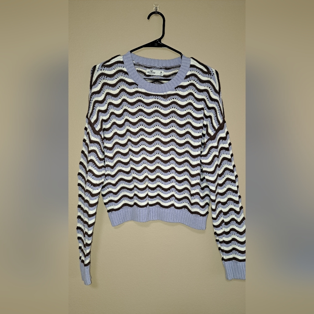 Wave Pattern Sweater in Brown, Periwinkle and White